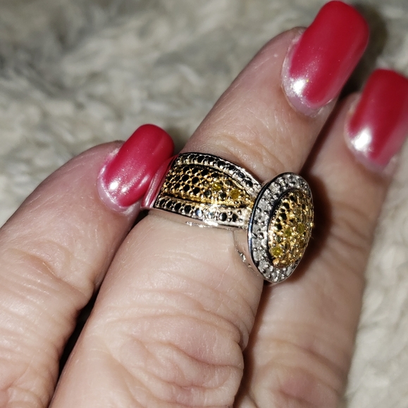 Sz 5, Yellow & White Diamond Ring, 925 Silver, TGW 0.25 Carats, NWT - Picture 8 of 11